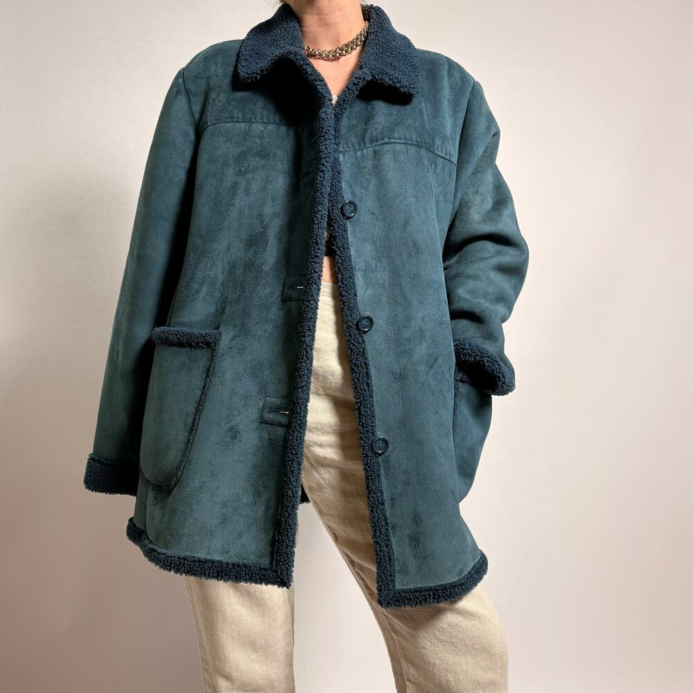 Vintage Jones New York Blue Faux Shearling Coat - Size XL - Picture 4 of 9